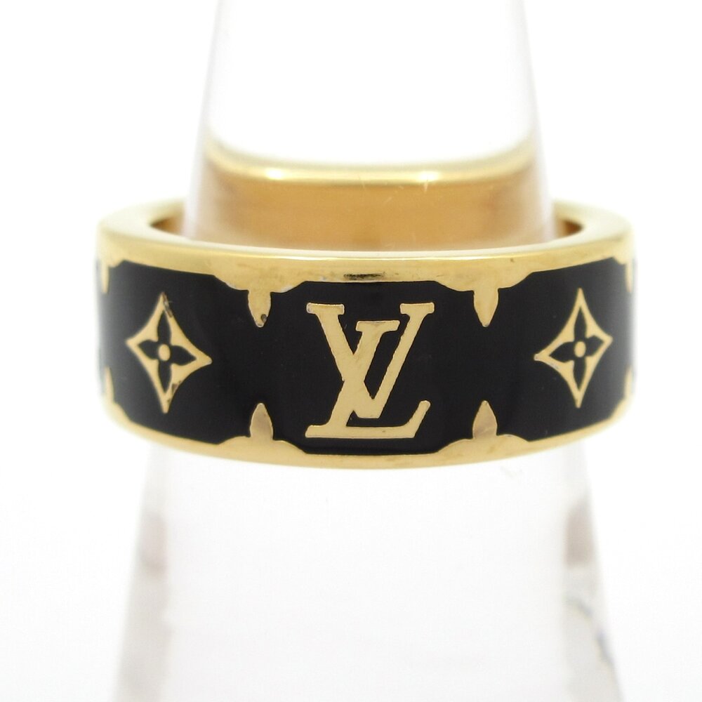 Louis Vuitton Ring Nanogram Enamel Ring M1568S Gold Black Hardware Patent